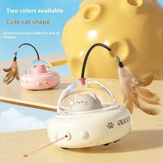 Smart Electric UFO Cat Teaser Toy | Automatic Rotating Feather Stick with Bell