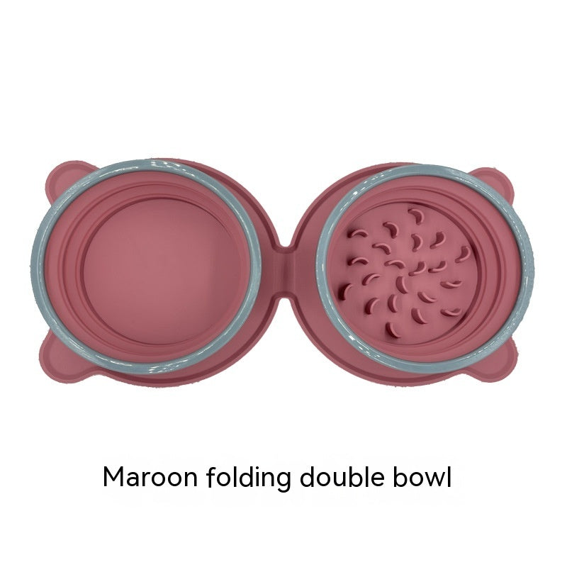 Non-Slip Portable Pet Bowls | Foldable Silicone Double Feeder for Dog & Cat Travel
