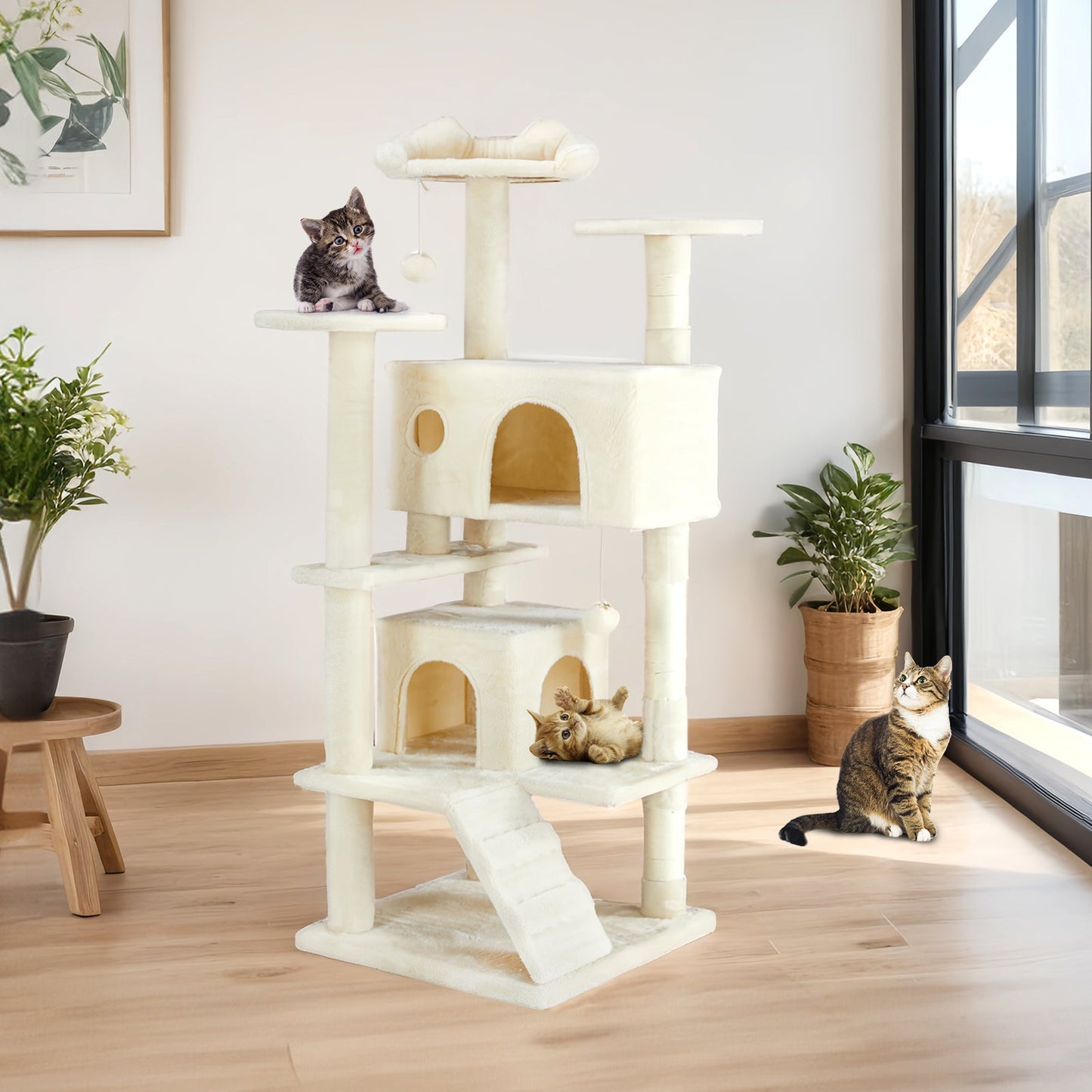 Deluxe Multi-Function Cat Treehouse | Large Indoor Pet Climbing Frame & Condo