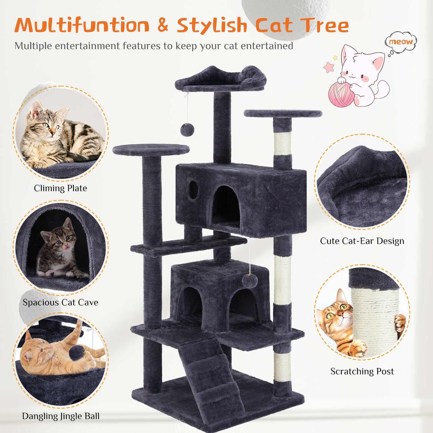 Deluxe Multi-Function Cat Treehouse | Large Indoor Pet Climbing Frame & Condo